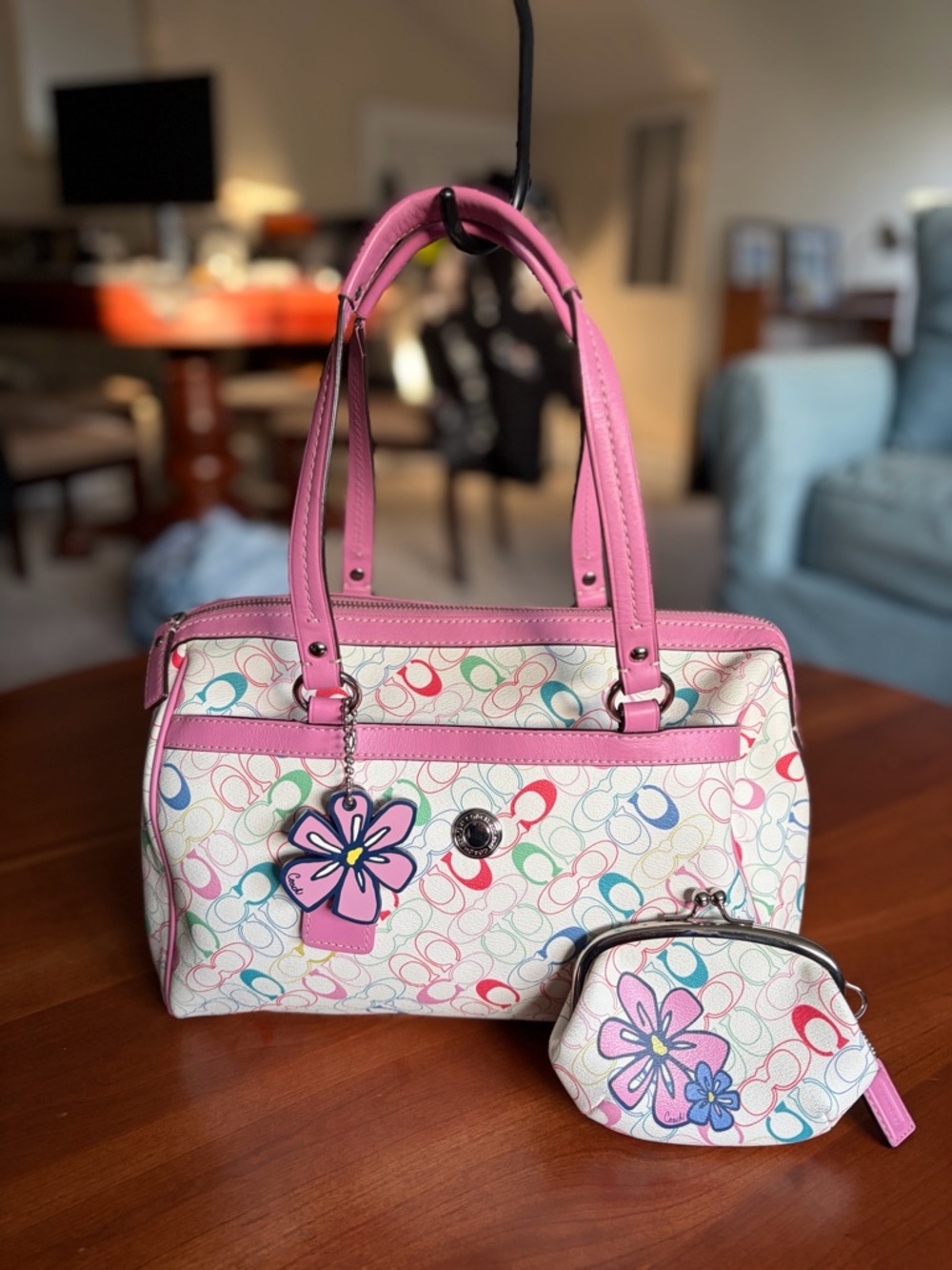 Coach Y2K Multicolor Signature Pink Satchel + Matching Coin Purse Rare